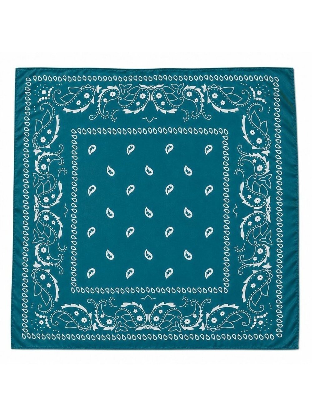 Teal Blue Paisley Bandana Scarf Large Satin Square Wrap 35x35